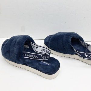 Ugg Koolaburra Women Slides Sandals Blue Faux Fur Logo Sling Strap Platform 10